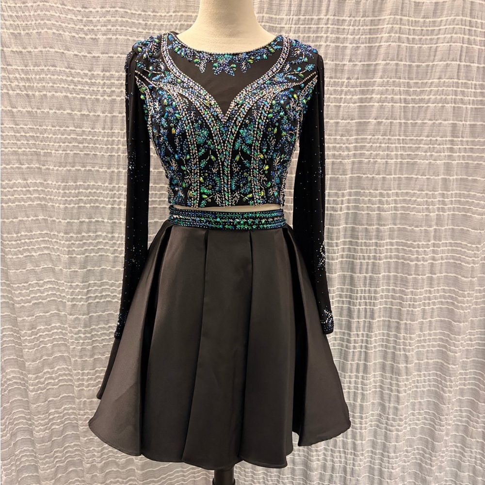 Splash Black and Blue Embellished Mini Dress